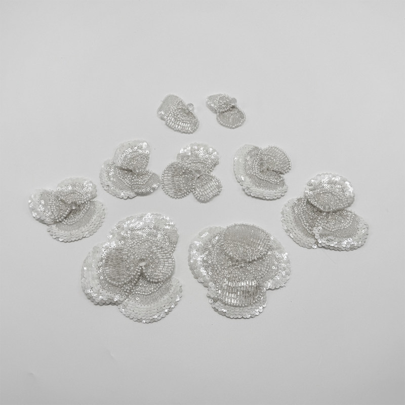 GCW-DH067 Sequin Beaded Flower Applique for Bridal Dress and Veil